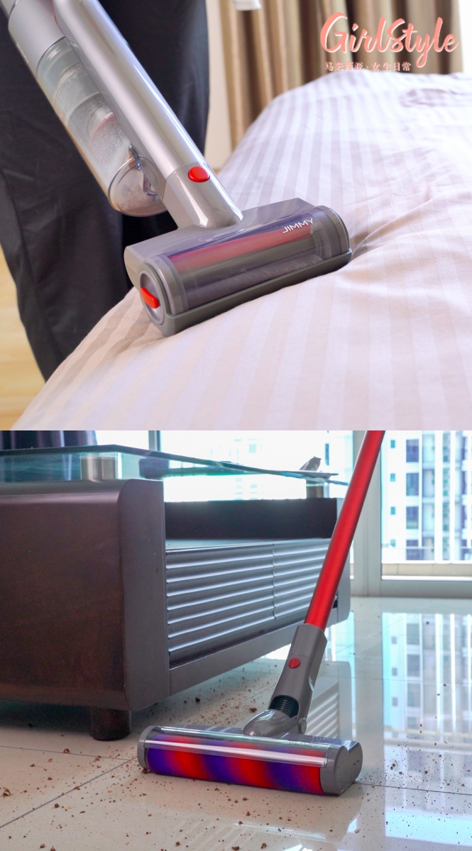 使用过JIMMY JV65手持无线吸尘机后，每次打扫完都有满满成就感！而且打扫效率和清洁力明显提升，一步到位秒吸走灰尘不留痕迹，同时还完美解决了扫帚扫地的低效率，以及传统有线吸尘机的笨重感和低便捷性。