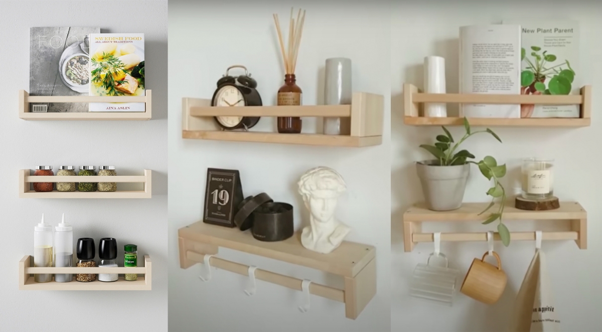 IKEA BEKVAM 木质调味罐架 这款绝对不只是调味罐架这么简单，完全是INS风家居空间必用有好物来着～YouTuber Lo-Fi House团队之前就在影片中推荐过这款单品，可以正着安装发挥收纳用途以外，还可以倒着安装秒变陈列架，下方的横条还能挂上S型勾挂放一些较轻的小物～