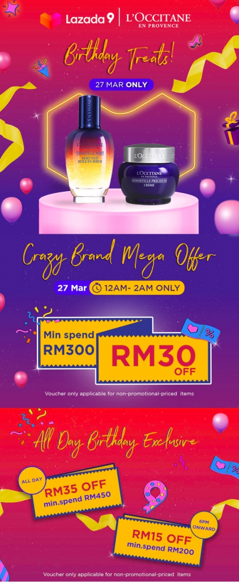 # 4 L‘OCCITANE >>> 【点击前往旗舰店查看更多超值优惠】<<< 27日12am~2am消费满RM300折扣RM30;来不及趁2am前下单?当天还有消费满RM450折扣RM35、消费满RM200折扣RM15优惠,还有小样套装赠送哦~