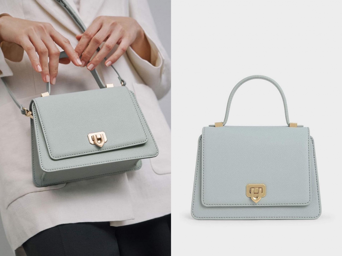 # 9 Metallic Push-Lock Top Handle Bag 除了柔美的粉色系,气质雾蓝色也是众多女生难以抵抗的配色!相比粉色系的气质更为清冷一些,突出都市丽人的利落性格,尽显高级感气息~(参考价格 RM259.90)>>> 【点击前往官网查看能多详情】