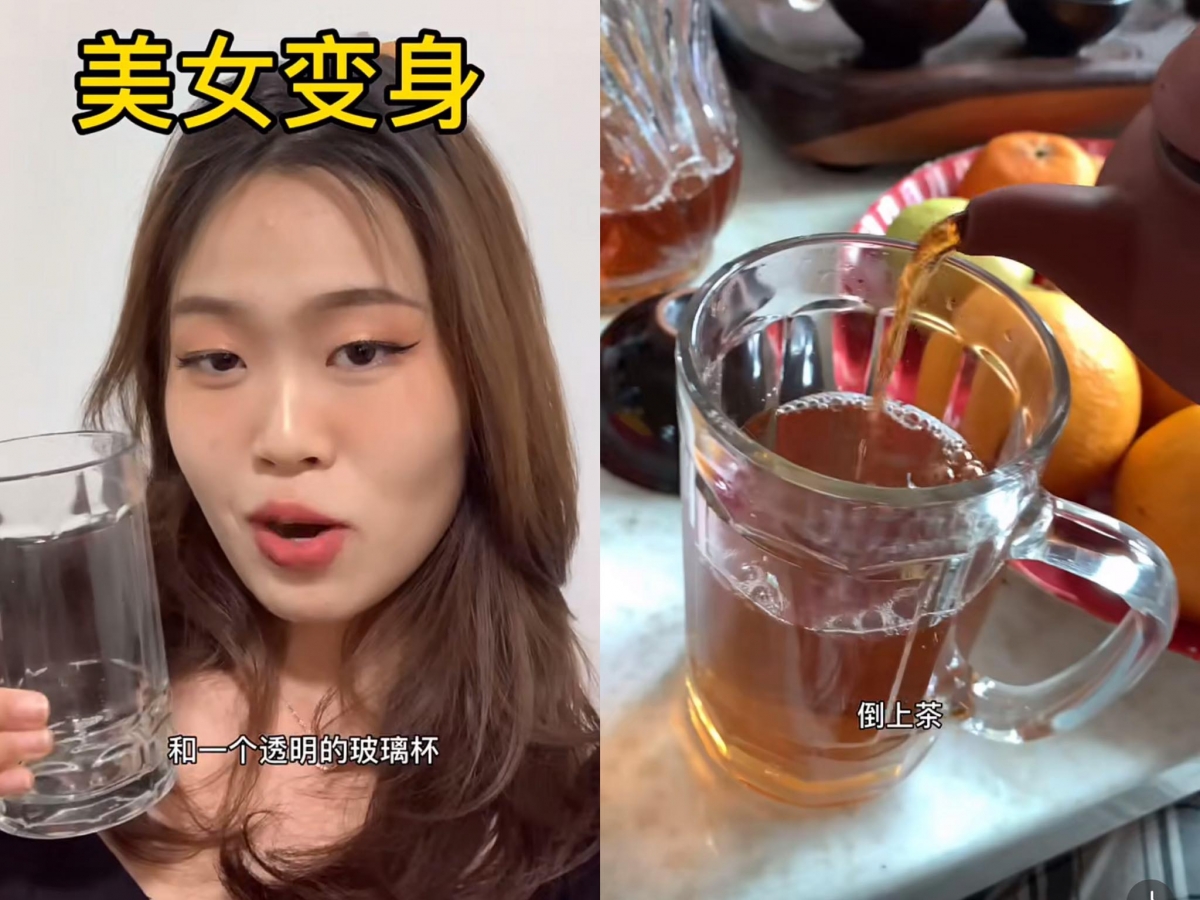 零成本打光方法 1 :拍出暗调氛围感美照 将房间灯光都关掉。准备1个透明玻璃杯往里面倒满茶。