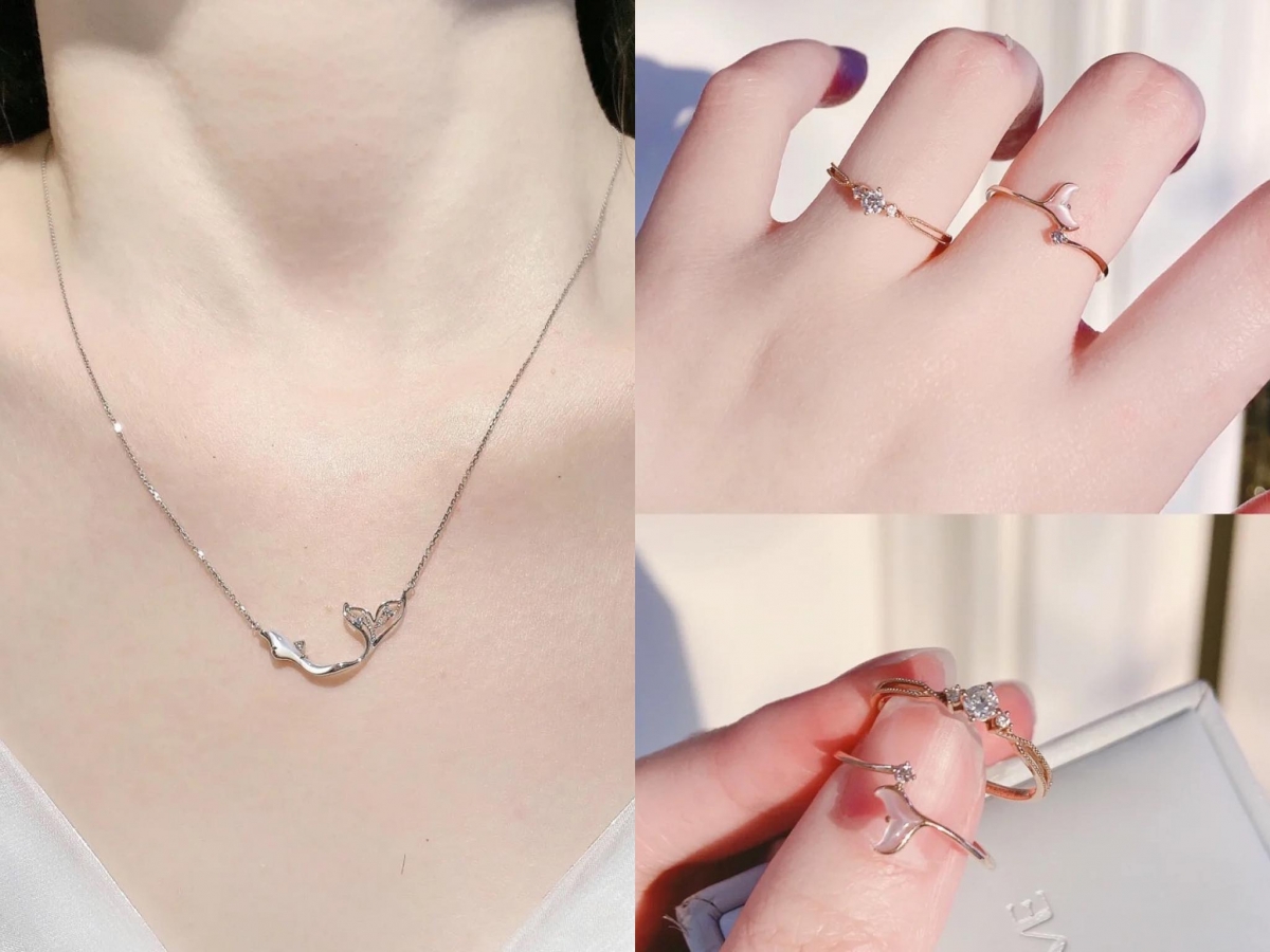 周大福 So In Love 人鱼尾项链、人鱼尾戒指 人鱼尾弧线设计得特别温柔细致,前端镶有温润色泽的母贝,无论是项链还是戒指款都让女生们高呼「想拥有」!