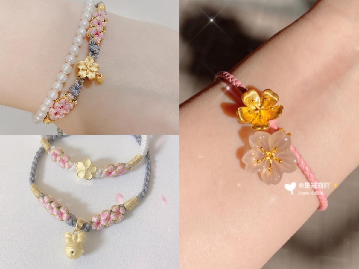 周大福桃花转运珠、日本限定樱花粉玉髓 手绳是博主另外自配的~超精致的桃花转运珠搭配博主们另外自配的手绳,也是近期小红书上讨论度很高的一款!另外还有周大福日本限定粉玉髓樱花吊坠,唯美度破表!