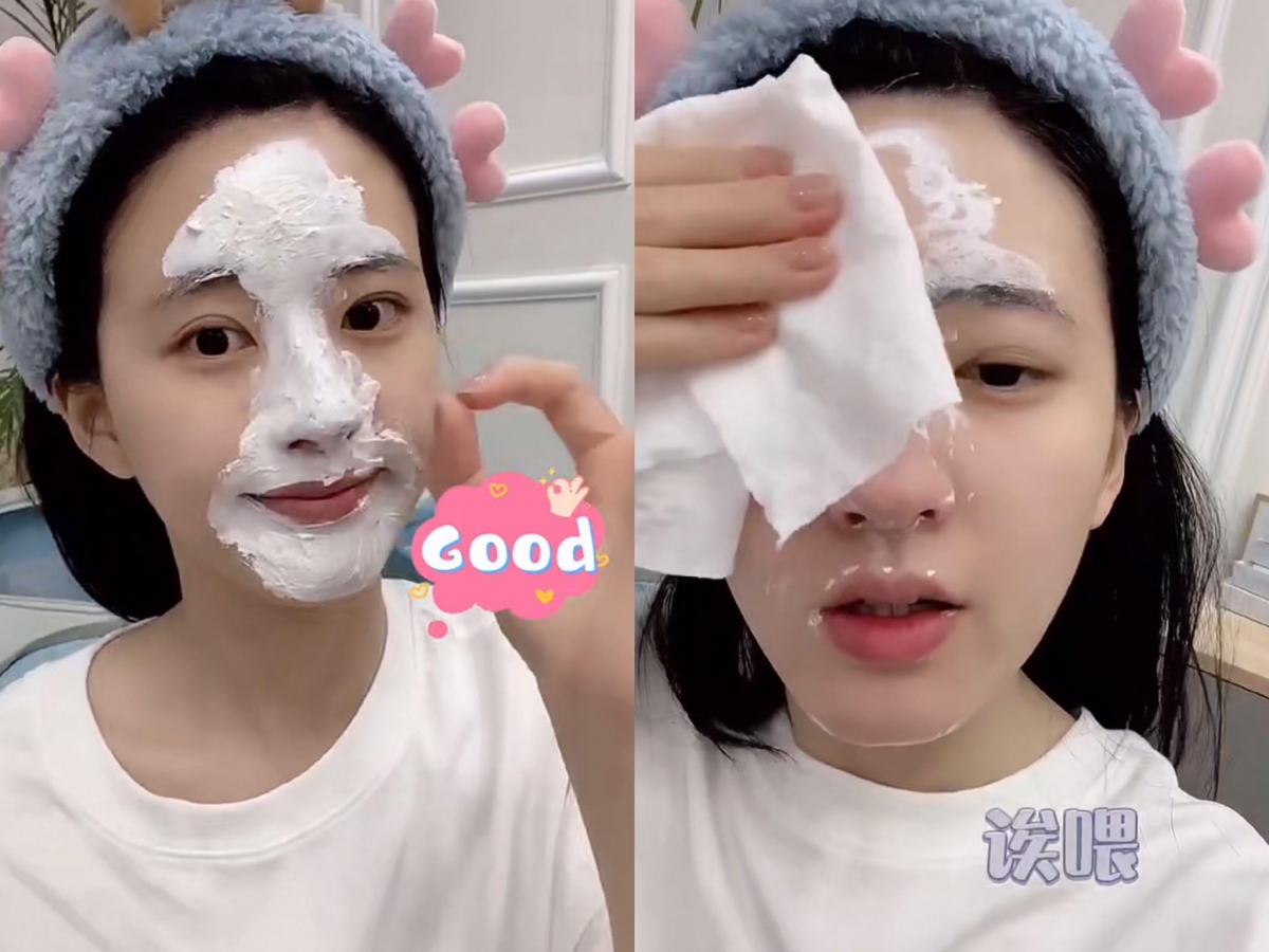 敷清洁泥面膜步骤(三):不要等到面膜全干才清洗掉! 静等10~15分钟(视清洁泥面膜写明的建议时长而定)就能进入清洗步骤,切记不要等到面膜全干才清洗掉,这会导致皮肤原本的水分连带脏东西被干巴巴的泥面膜吸走,皮肤会异常干燥。赵露思给大家敲重点:泥面膜其实一点都不难洗,只要准备一条打湿的洗脸巾就能很轻易擦拭掉。或是可以用温水打湿双手,在脸上轻柔打圈按摩,再利用棉花棒清走鼻翼两侧的黑头粉刺。