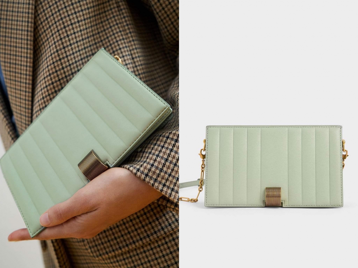 # Charles & Keith Panelled Metallic Push-Lock Wallet 清新薄荷绿色光看就觉得好治愈+清爽!编最喜欢这款长皮夹的特色直条衍缝设计,看起来软fufu的尽显温柔时尚感!(RM239.90) >>>【点击查看购买链接