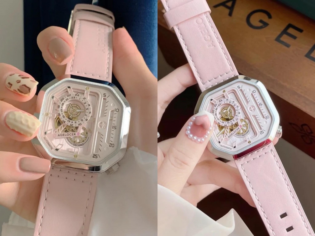 中国品牌AGELOCER旗下主推时尚机械腕表~最新这款少女心破表的「小粉表」设计也打破了「机械表只适合男生佩戴」的旧观念,集又甜又飒于一体!