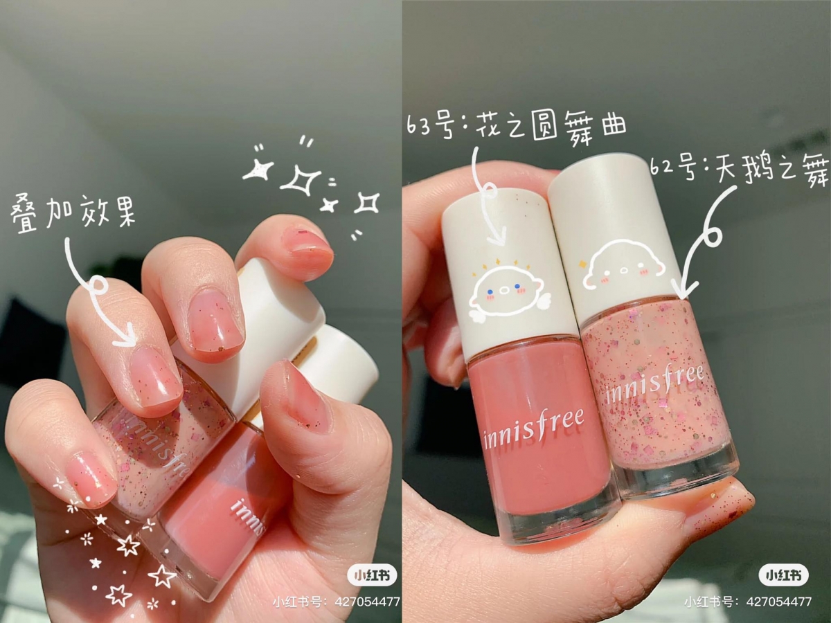 带透明感的桃粉色系63号花之圆舞曲,搭配含亮片的草莓色系62号天鹅之舞,叠涂会呈现特别温柔的豆沙亮闪仙女色~