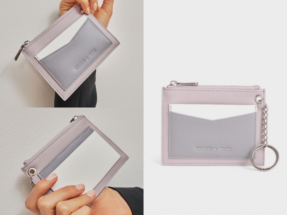 同场加映:Ring Detail Card Holder 香芋紫色拼色设计小卡夹 香芋紫x奶油白x灰紫调配色甜而不腻,除了可以当卡夹使用,东西较少、不太带现金出门的女生也能直接把它当短钱包使用!