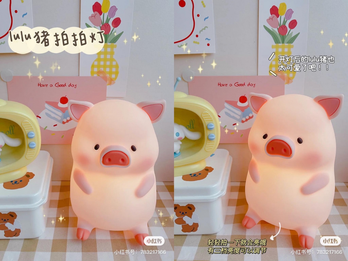 LULU猪拍拍夜灯质感是全矽胶、有点软糯糯的材质，轻拍它的身体就能触控式开关灯，还有附上遥控器远程遥控开关避免耗电～这么晶莹剔透会发光的小肥猪，相信无论女生男生都会被它萌到啊！