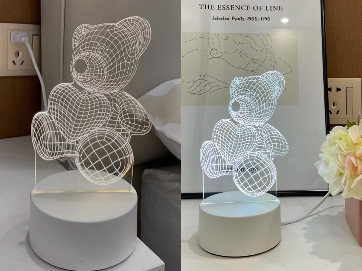 心心泰迪熊小夜灯一开灯后秒变3D立体即视感，而且有冷暖光3种不同暖度/光线可以调节，夜晚有它的柔光陪伴更好眠 ♥