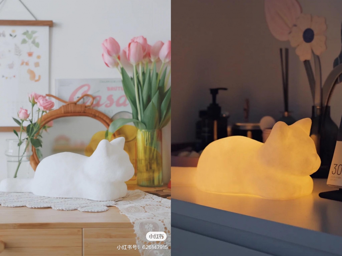 极简风格的这款猫咪夜灯特别有氛围感！外形设计时一直俯趴着的小猫咪，表面是凹凸质感的看起来有点像云朵的感觉～暖光/白光2种光源按喜好切换，光线非常柔和不刺眼。