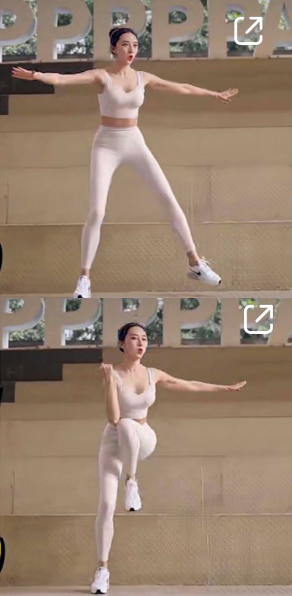 1、侧弓步跳:坚持1分钟为一组,手部和腿部都动起来才能快速甩肉!