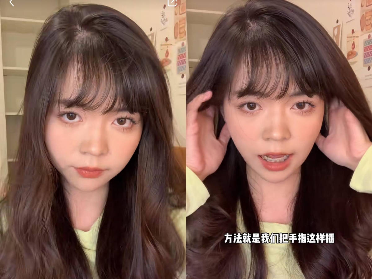 步骤(二)头顶分线建议分成3:7分,比5:5分线绑出来的发型效果更好看。记得不要用梳子将头发梳得直直的,用手指插进头发发根里面捋开,就能打造很自然的丰盈感了。
