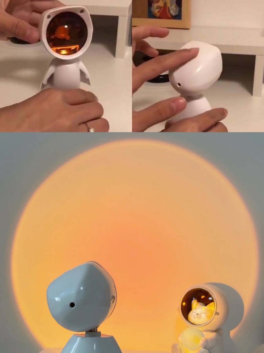 「机器人造型日落灯」比起一般台灯式设计的日落灯更有造型感，不开灯的时候随便放在书桌/橱柜上都能当款简约摆设，一物二用CP值超高～ >>> 【点击前往Shopee店铺查看详情】