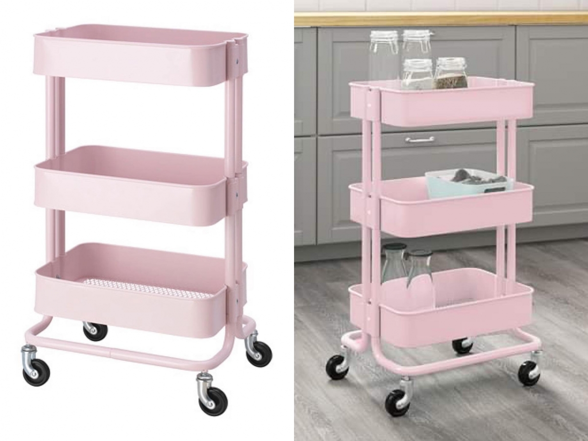 RASKOG 收纳小推车 许多小红书美妆、家居博主们极力推荐的收纳神品！原本专门为厨房用途而设计，后来被网民们延伸用作瓶瓶罐罐保养美妆品收纳小推车，小小的体积不占空间、轻松随处移动。