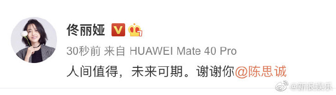 稍早前内地艺人佟丽娅、陈思诚双双发文宣布结束7年婚姻;佟丽娅:「人间值得,未来可期!谢谢你 @ 陈思诚」,而陈思诚则晒出儿子和佟丽娅的合照:「2011-2020故事告一段落,你们永远是我最爱的人,换种身份守护。」