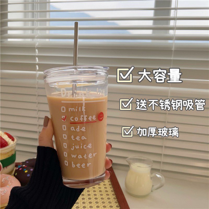 # 9 可爱手写字INS风设计透明玻璃水杯 >>> 【点击查看Shopee链接】 如果对卡通图案水杯不来电,这款手写字INS风设计的透明水杯或许会合你心意;简简单单的设计就特别好精美!一套购买还有附送不锈钢吸管哟~