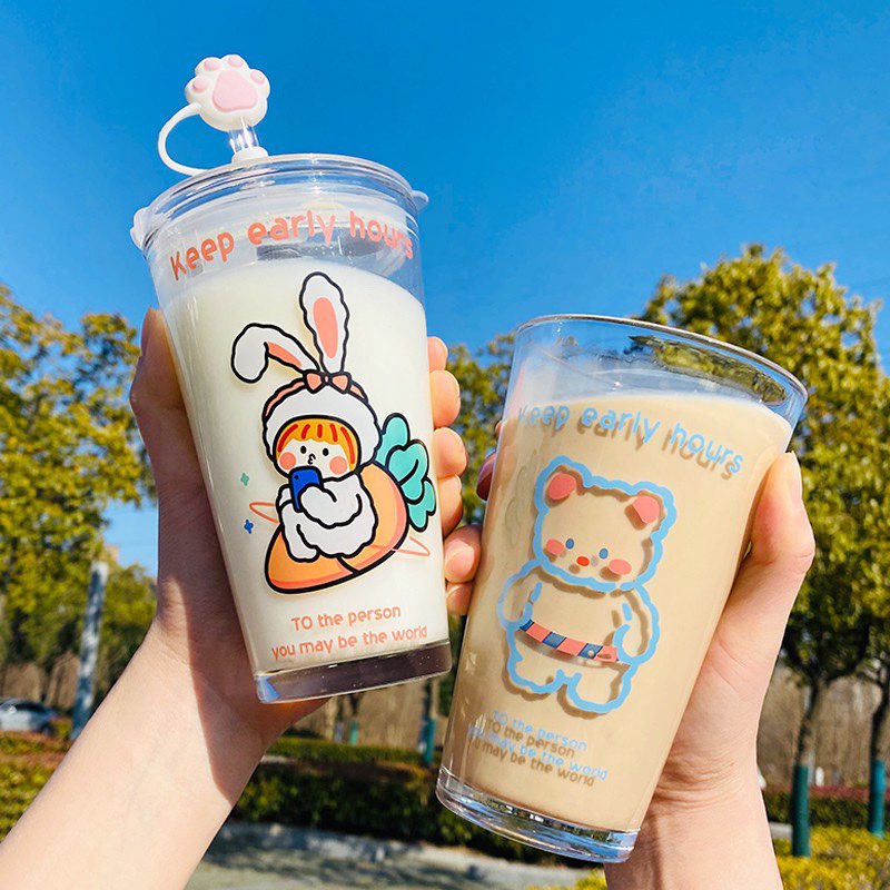 # 2 小兔/小熊卡通吸管玻璃杯 >>> 【点击查看Shopee链接】