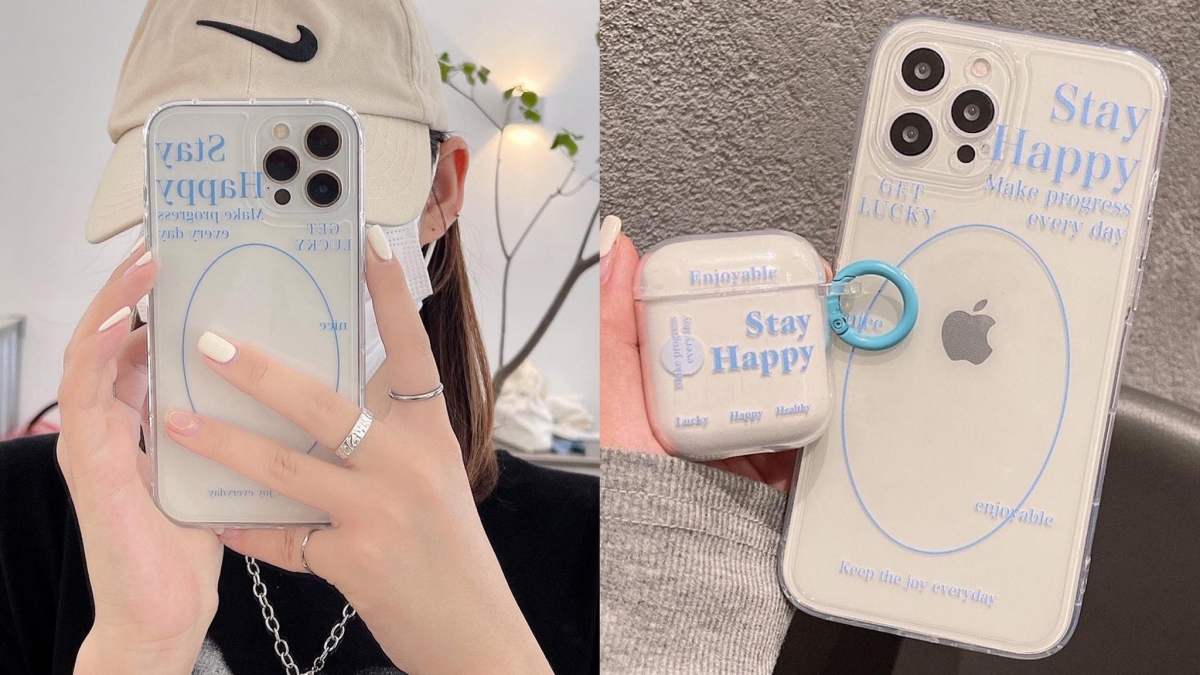 Stay Happy蓝色线条画手机壳 >>> 【点击查看Shopee链接】