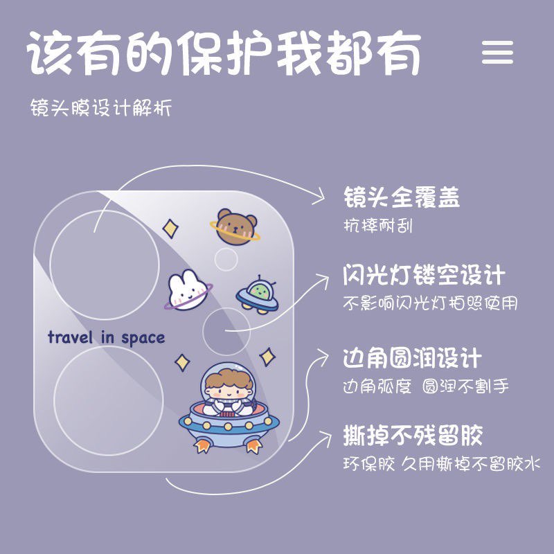 透明INS风可爱卡通镜头保护贴膜 >>> 【点击查看Shopee购买链接】