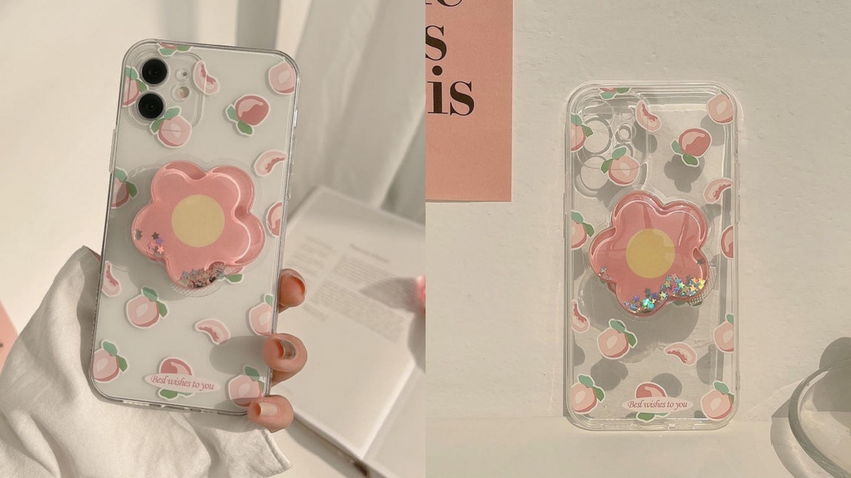 粉色小花支架+透明清新风手机壳 >>> 【点击查看Shopee链接】