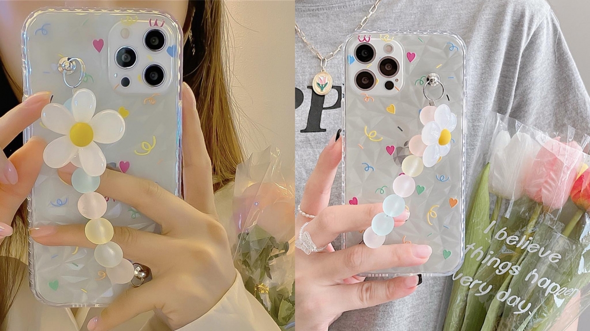 泫雅风小花磨砂串珠链带手机壳 >>>【点击查看Shopee链接】