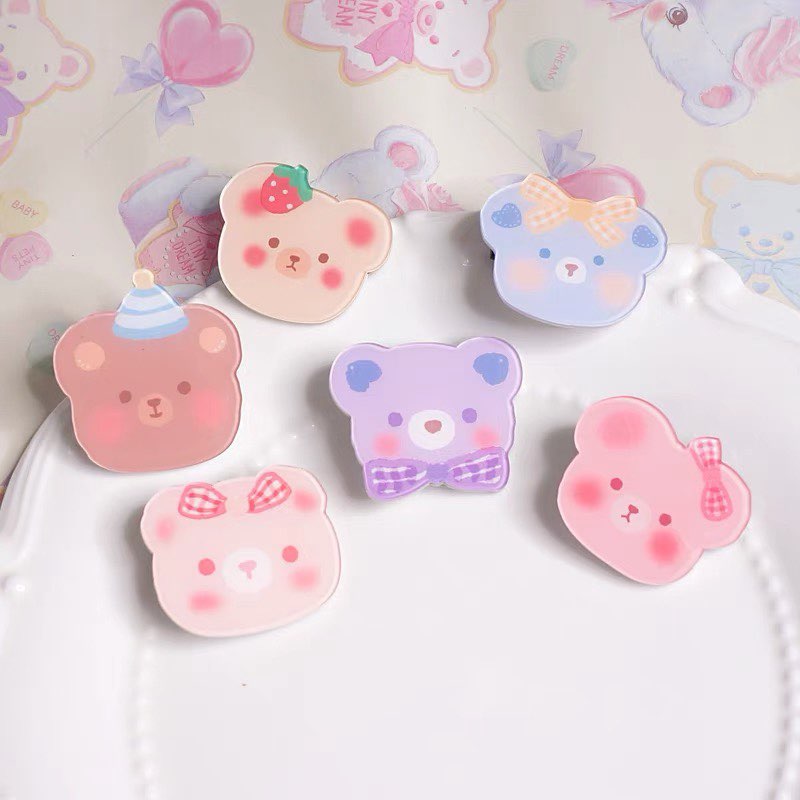 日系小清新糖果色亚克力小熊发卡 很适合当边夹/固定刘海的日系小清新发卡~草莓熊、橘子熊和格子彩带熊都敲级Kawaii!