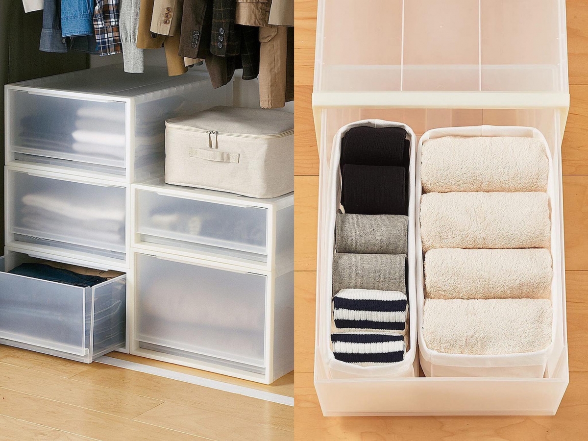 TOP 10 :PP衣物收纳盒 说到MUJI家的必买家居用品,相信很多人第一时间都会联想到「收纳盒」~这款超好装、非常实用的PP半透明衣物收纳盒堪称MUJI必买排行榜常胜军;可以单独使用也能叠放成「橱内抽屉柜」,妥善利用空间把衣物收纳得更整齐!