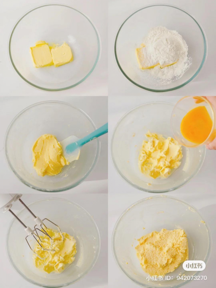 材料准备全蛋液20g、细砂糖15g、玉米油10g、牛奶55g、糯米粉80g、蔓越莓干20g。 1、全蛋液和细砂糖混合搅拌均匀,加入玉米油、牛奶和糯米粉拌匀。
