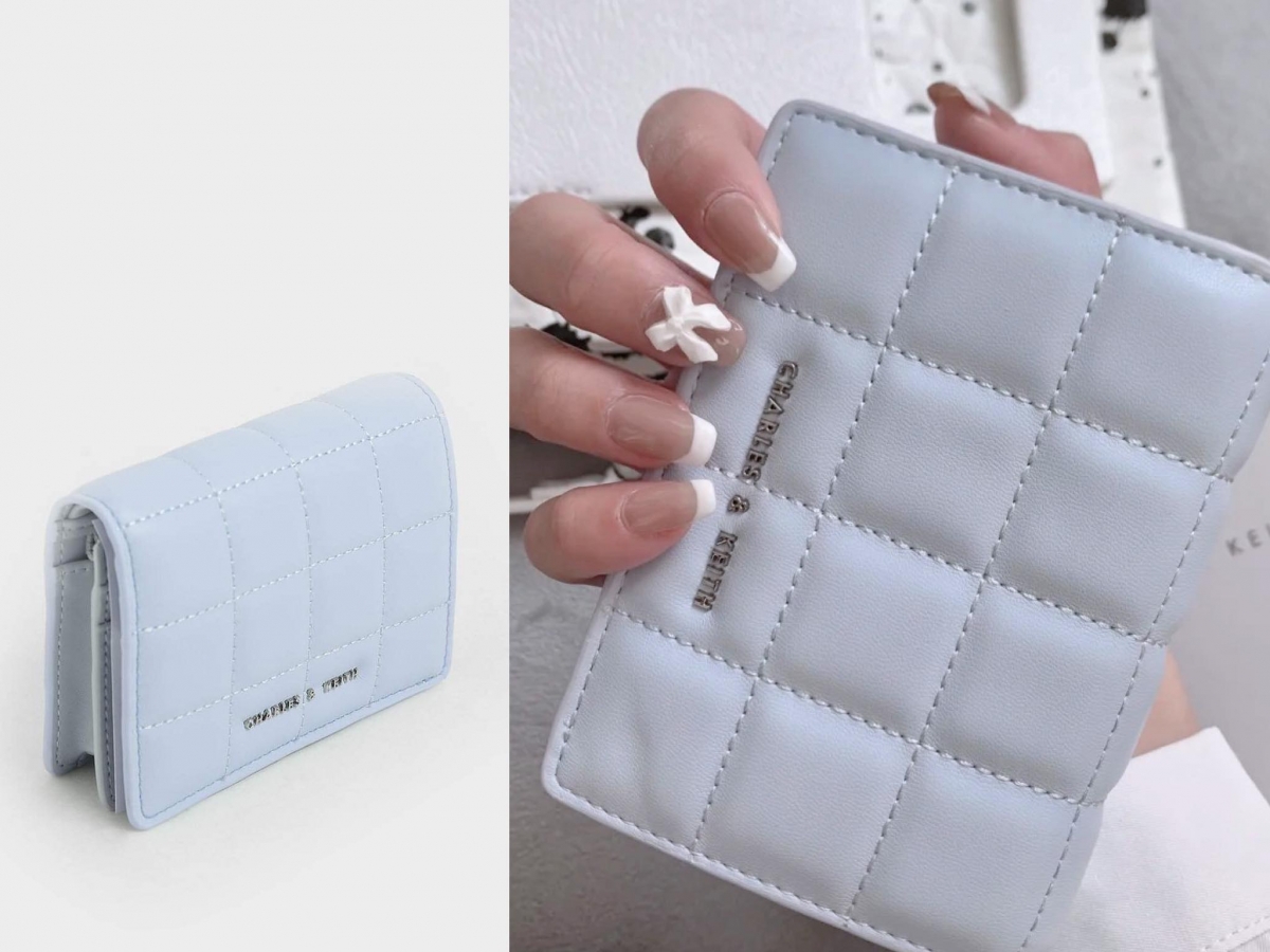 Charles & Keith Quilted Mini Wallet - Light Blue 方格缝线短夹| 细致柔软的皮革材质加上超疗愈的柔柔嫩嫩天蓝色,蓝色控绝对不能错过!