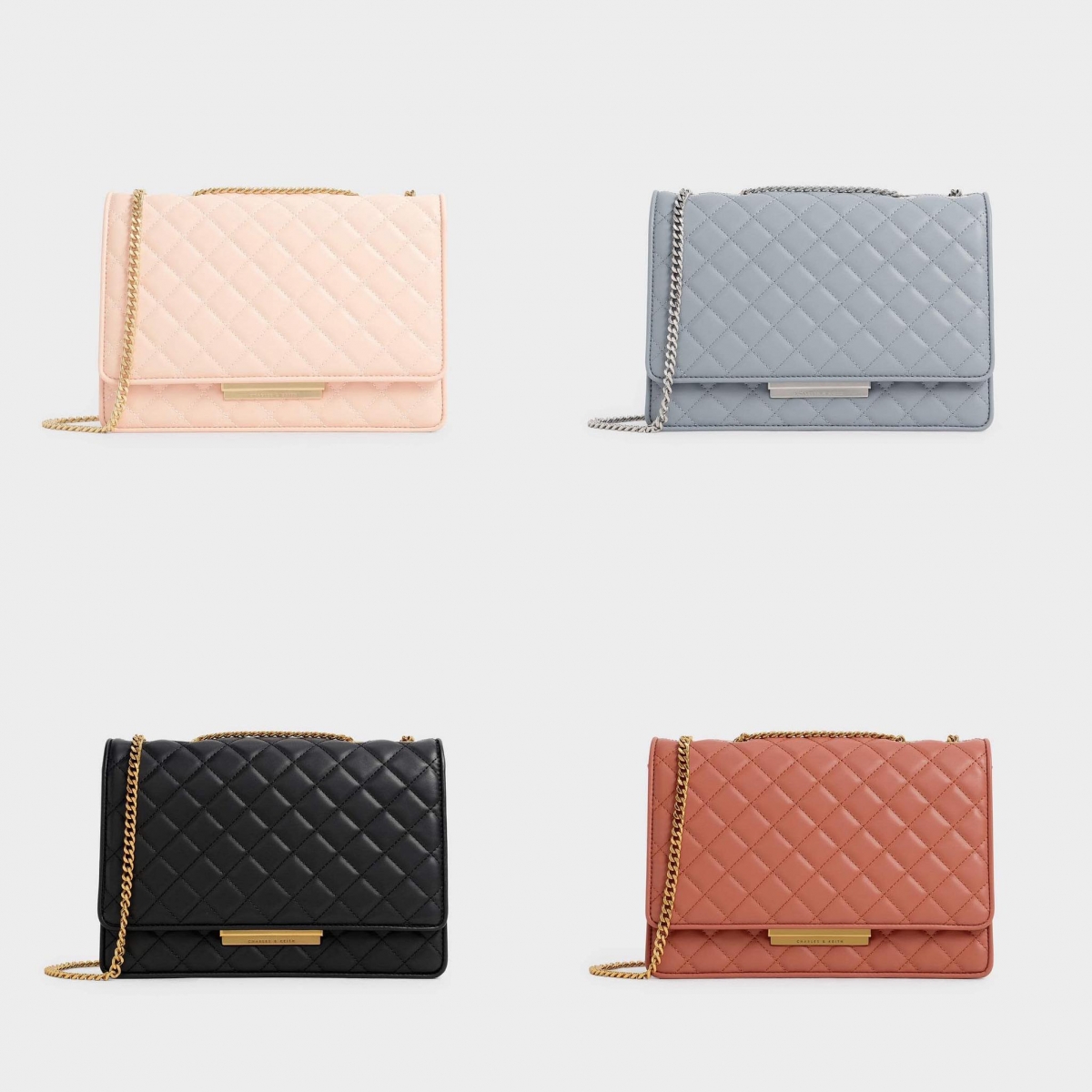 Charles & Keith Quilted Chain Bag 菱格纹小方包 | 小方包典雅知性,贵里贵气的菱格纹加上绝美玫瑰金细节,极具精品包微奢质感。