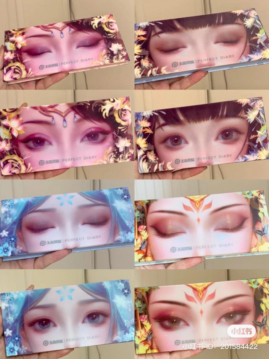 本次Perfect Diary完美日记明星商品「动物眼影盘」官宣和国民游戏IP「王者荣耀」强强联手，共推出4款限定系列包装12色眼影盘；外壳采用了3D光栅立体设计，在不同光线折射和角度下都能呈现绝美的「美人从睁眼到闭眼」动态画面。眼影色每盘上还有具个别人物代表性的立体压花，根本年度最仙、最诚意之作啊！