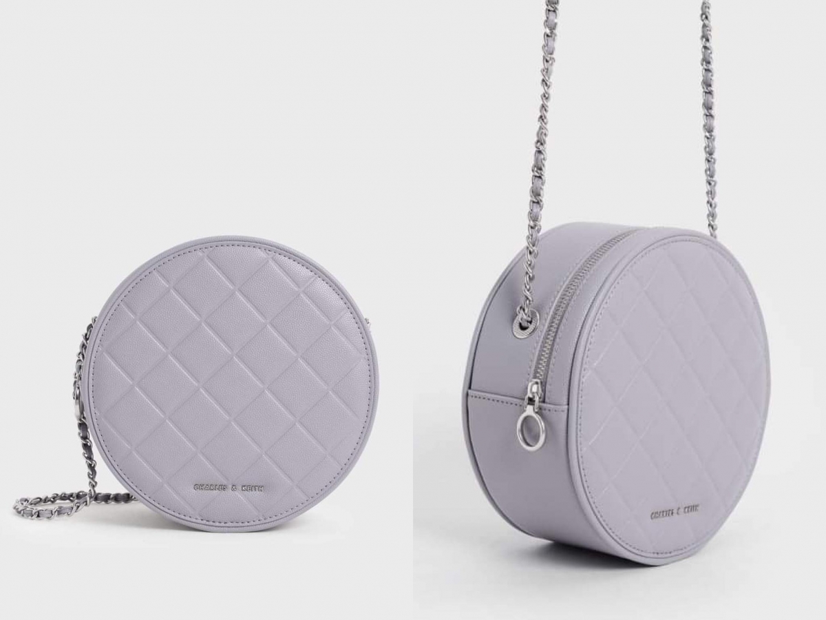 Charles & Keith Quilted Circle Bag 菱格纹圆饼包(紫色)| 廓型圆润的小圆饼包本身就很有女孩感,添上一抹淡雅芋紫调后更加甜美温柔!