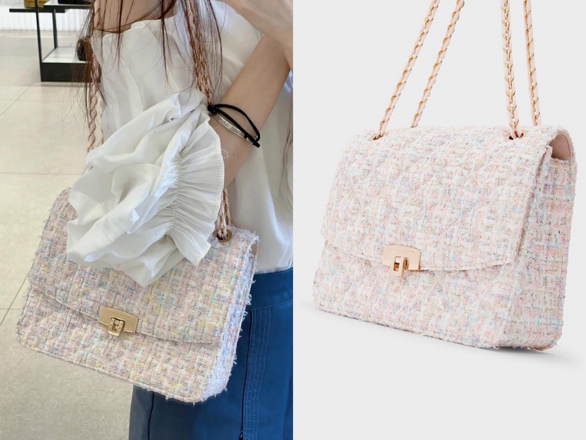 Charles & Keith 最新粗花呢小香风链条单肩包 | 金属细节点缀、混入不同色调丝线的粗毛呢设计,无论和裤装、裙装搭配都很显温柔高级。