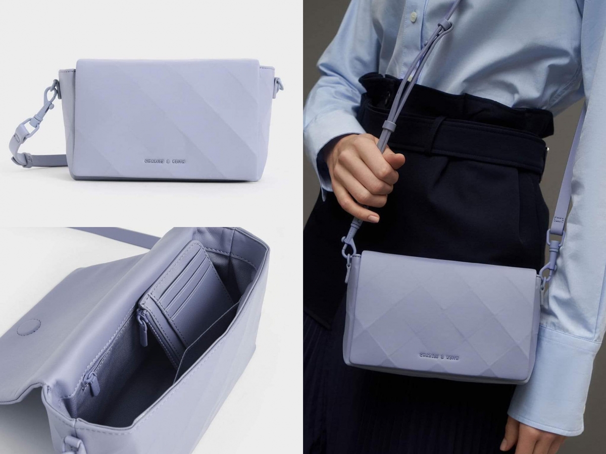Charles & Keith Geometric Crossbody Bag:立体感十足的几何纹理加上方形包身剪裁,亮眼之余又不失百搭感;配上可盐可甜的浅蓝色调回头率MAX,内里还贴心附赠小卡夹,提升使用便利性~