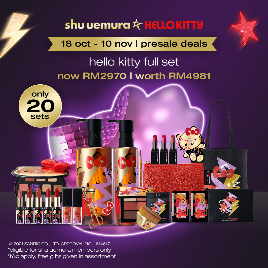 全马只有20组!2021 shu uemura x HELLO KITTY圣诞限定系列精彩全套手刀快抢! 超懂少女心的shu uemura,这波来帮女孩们实现「感受ALL IN快乐」的梦想!丰富Full Set中除了有上述美编推荐的超值得入手单品,还有换上HELLO KITTY设计的高光盘、唇膏、经典无痕粉底刷、睫毛夹等。