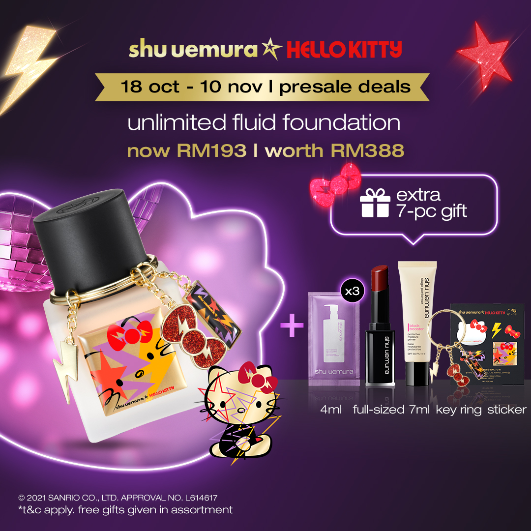 shu uemura x HELLO KITTY 无极限超时轻粉底液 总值RM388,Pre Sale抢购只需RM193