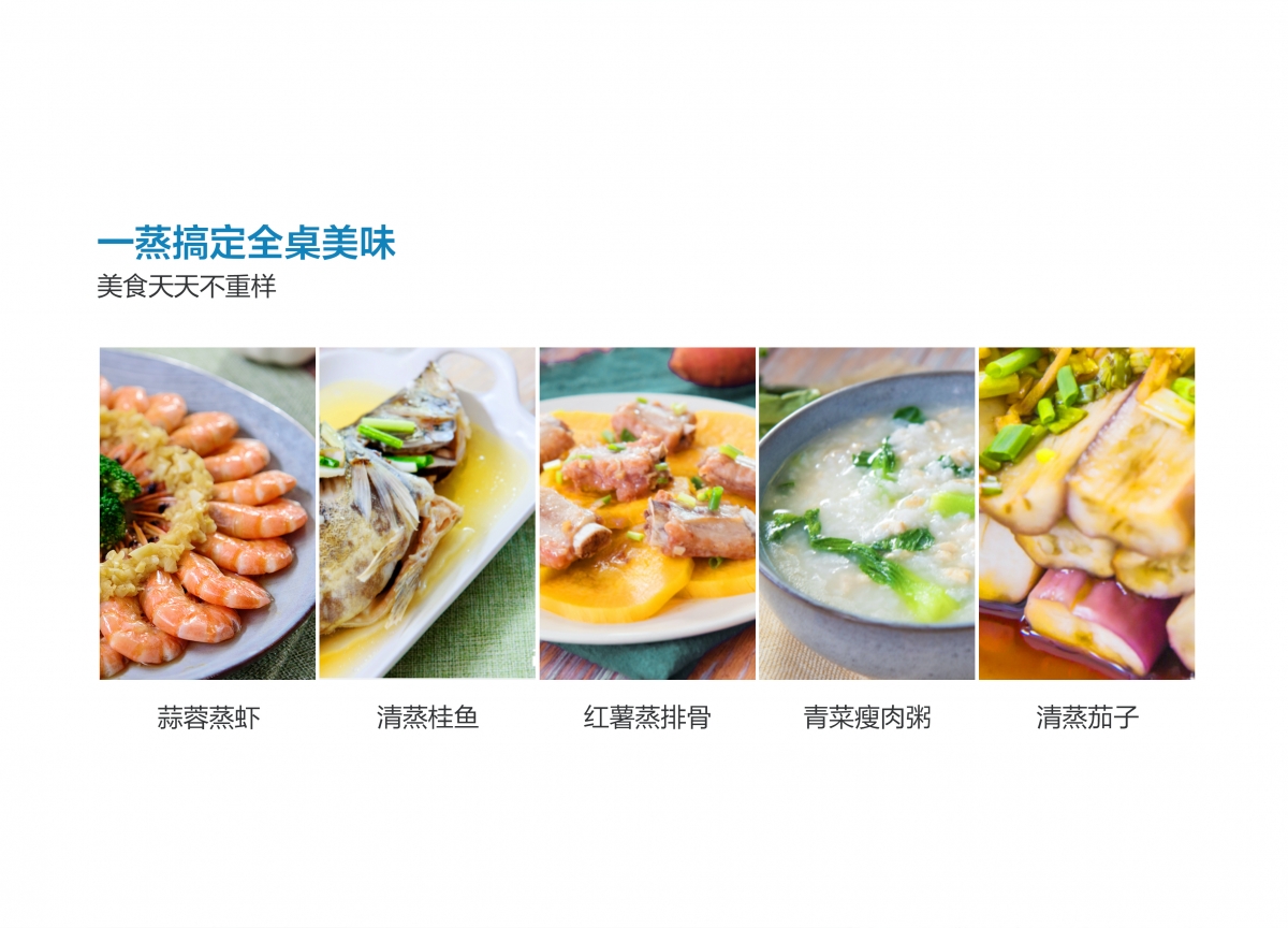 。在 ROBAM 蒸箱 ST10 的「蒸」模式下,不但能瞬间产生蒸汽锁住食物的营养成分,同时还能让受热更加均匀,加上内置多达 20 种智能食谱,就算是厨艺小白也能临危不乱完成一周不重详健康又营养均衡的料理。