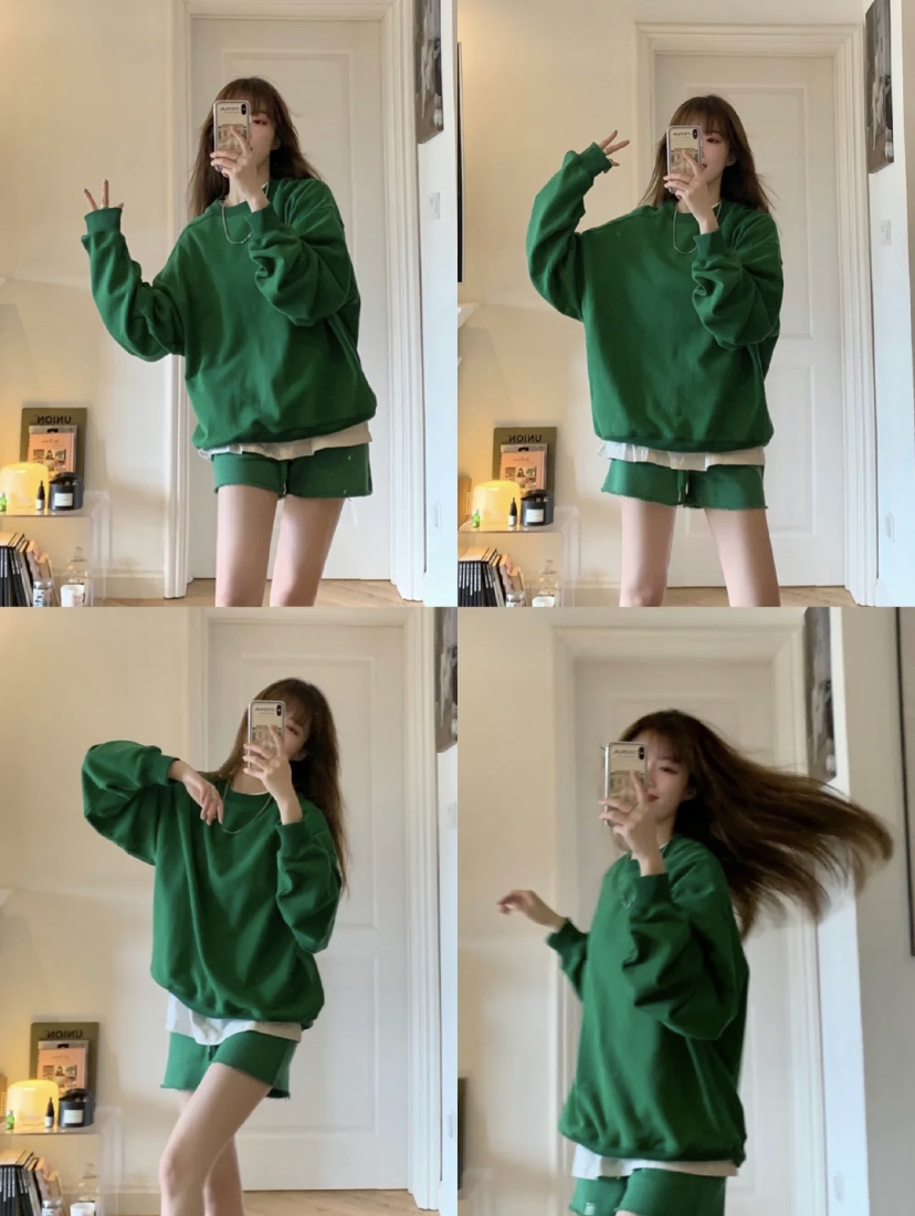 无论是长袖款或者短款的卫衣套装都超级百搭!