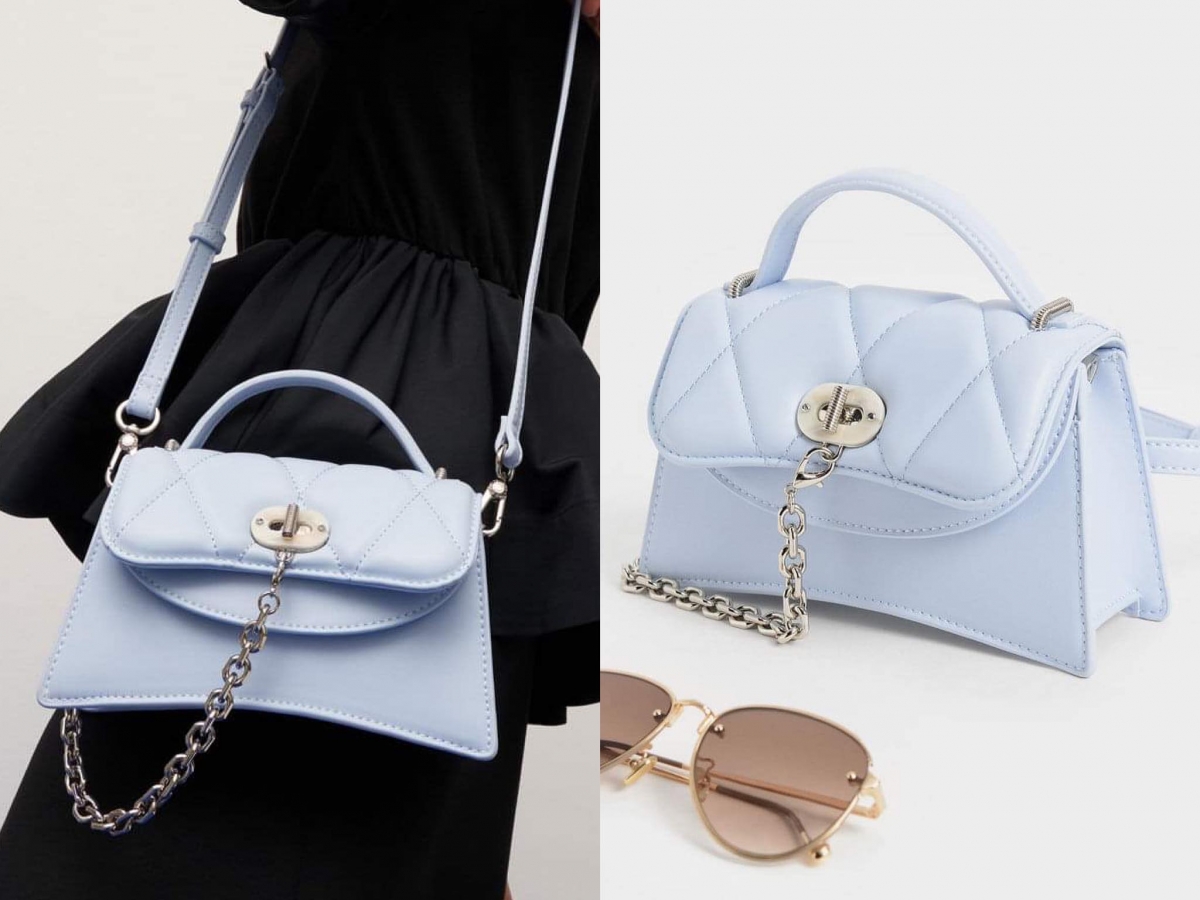Charles & Keith Quilted Front Flap Chain Link Bag:掀盖处是高贵优雅的菱格纹设计,其余包身是平滑的皮革,两种质感组合起来不仅丰富了视觉层次感,也创造了更多搭配可能性!