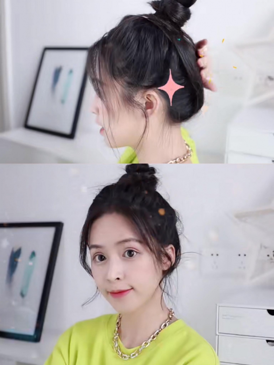 赵露思同款丸子头:3、两鬓碎发和刘海稍微整理一下就完成喽!这样扎起来的丸子头不仅看起来发量巨多,后脑勺也显得很饱满、头型好看,轻松掌握「显脸小美貌密码」(笑)