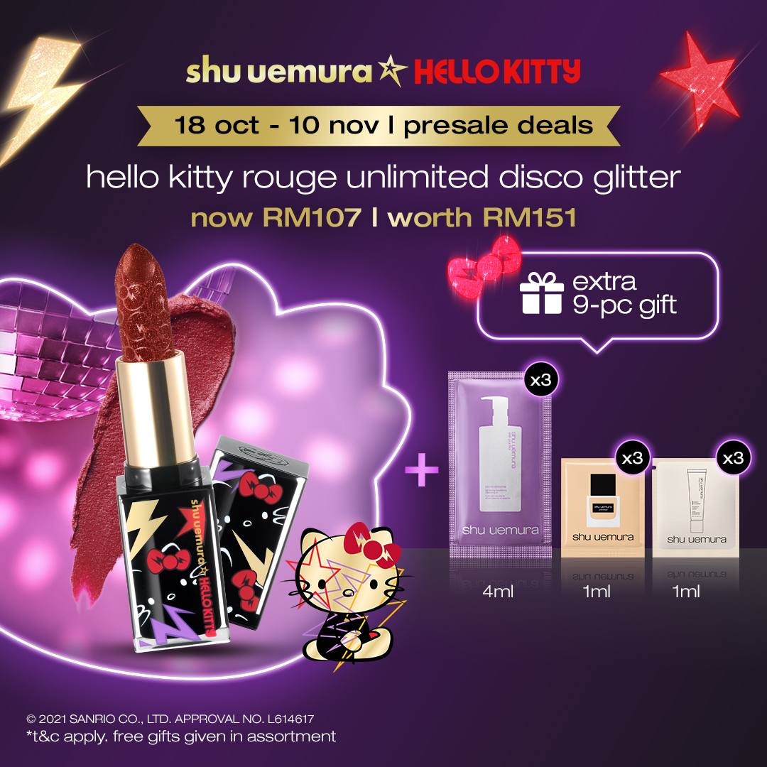 shu uemura x HELLO KITTY 无色限璀璨唇膏·酷闪桑红 总值RM151,Pre Sale抢购只需RM107