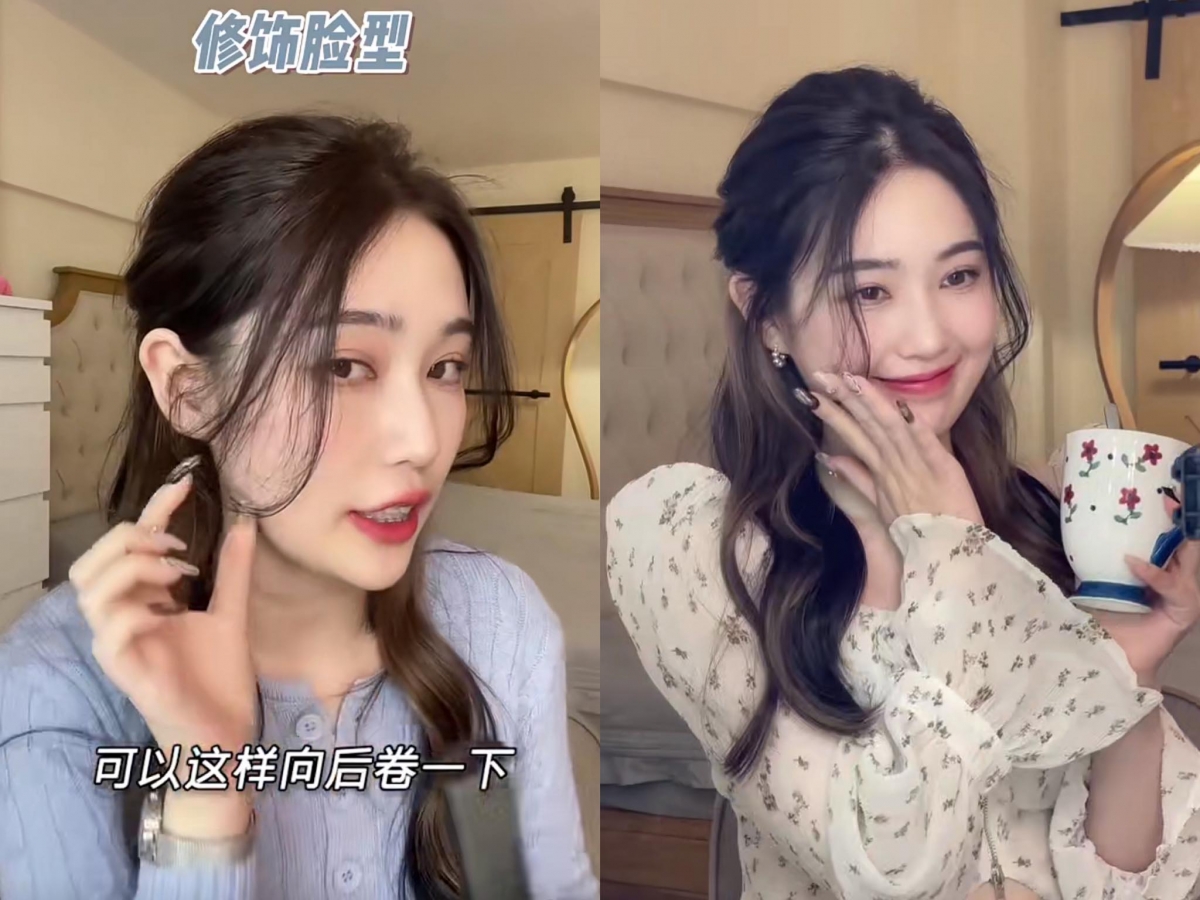 赵露思同款披肩发型:4、头顶可以稍微拉蓬松一些。最后刘海的部分,用加热好的板夹稍微往后卷,或将刘海发尾卷成韩系S型(视个人脸型或喜好而定),用以修饰脸型。披肩的发尾按个人喜好上点波浪卷,让造型更添氛围感。