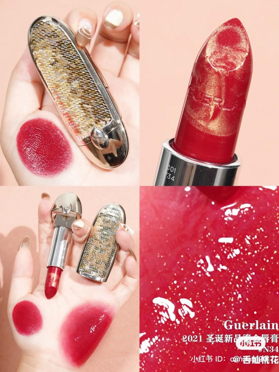 Guerlain 「红宝之吻鎏金限量套组」一上架询问度超高,金流沙的膏体上还刻有 Guerlain 品牌名字