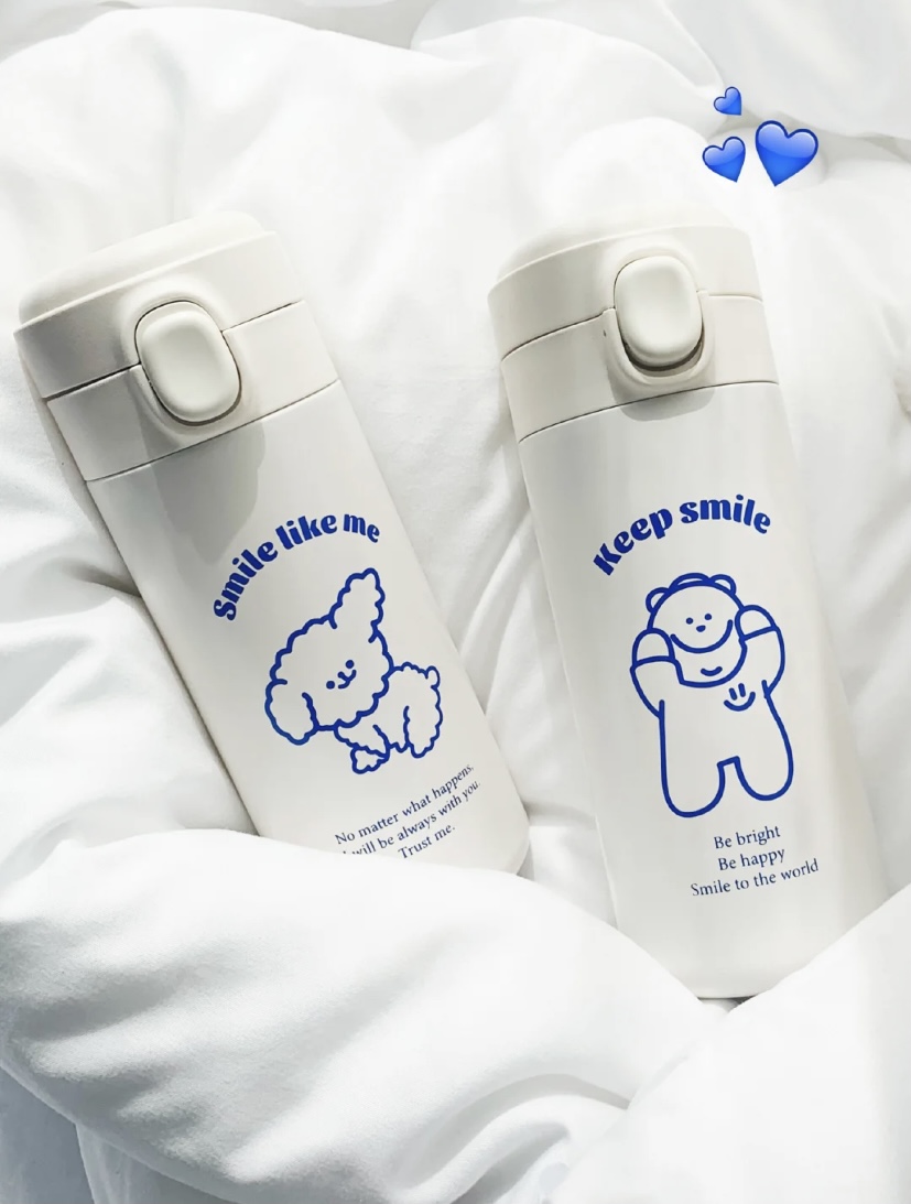 无敌可爱小熊设计搭配白色保温杯,简约又有可爱感超适合学生党