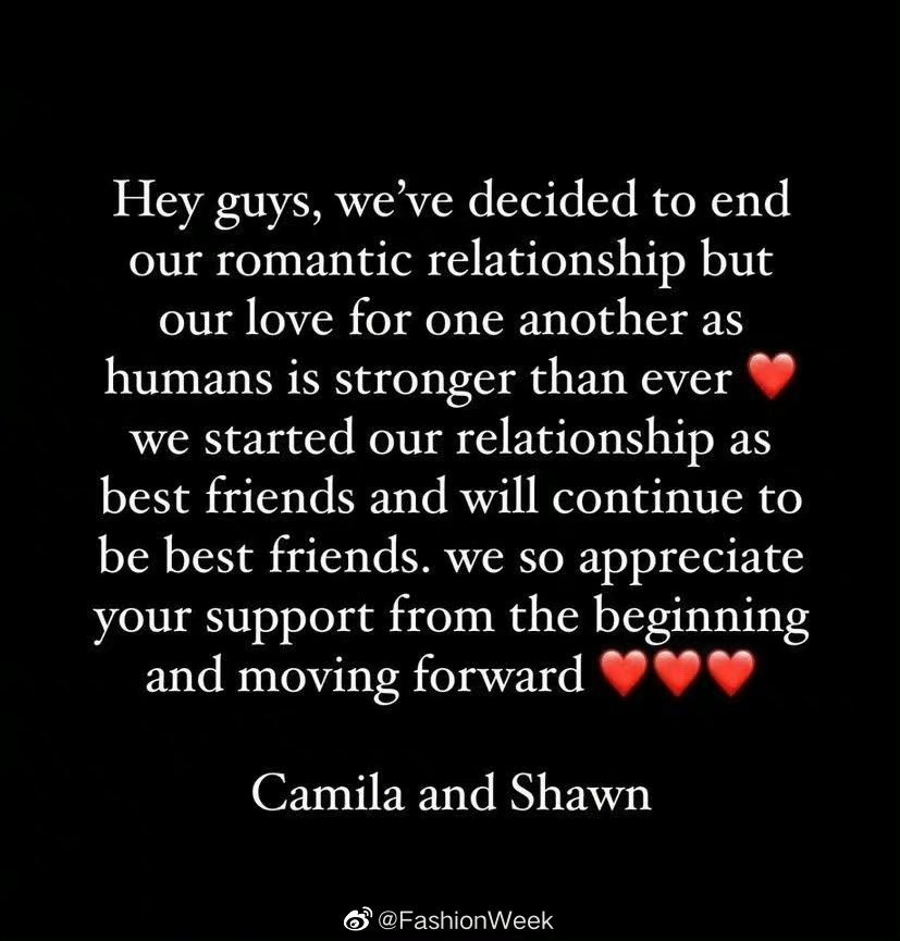 ? Shawn Mendes & Camila Cabello 分手官宣文?