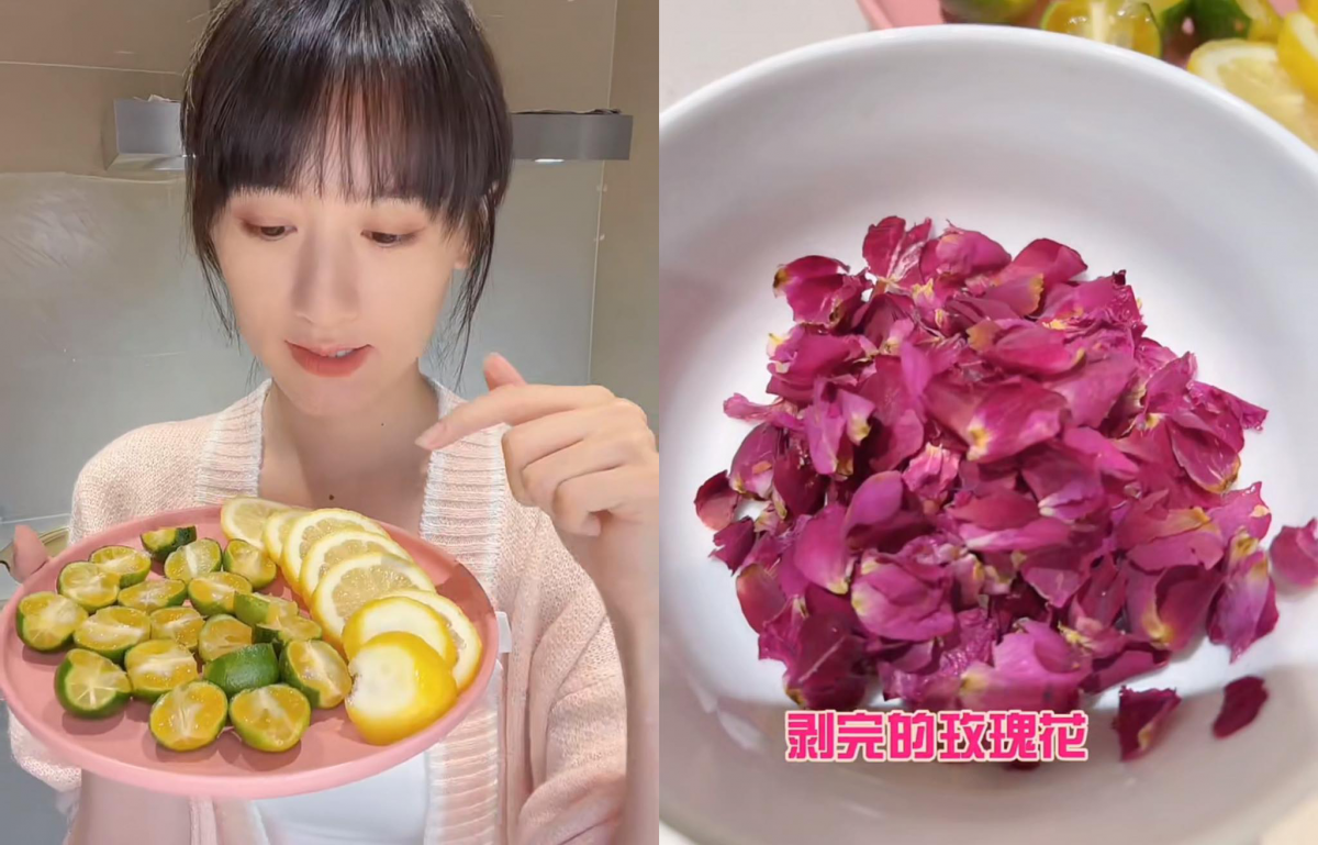 她本身制作一锅的花果茶时，用料份量大约是：2颗百香果（挖出果肉）、用来泡花茶的玫瑰花一小把（或将花瓣剥好），以及约10颗小青柠、1颗柠檬（怕苦的话可以去籽、将外皮用盐搓一搓洗净）。