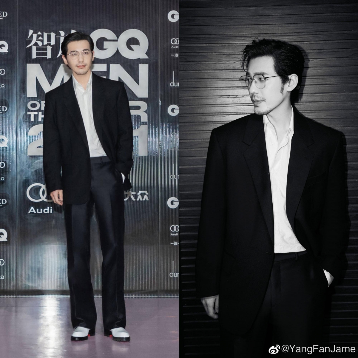 实力派演员白宇本次以经典黑西装+白衬衫LOOK登场。