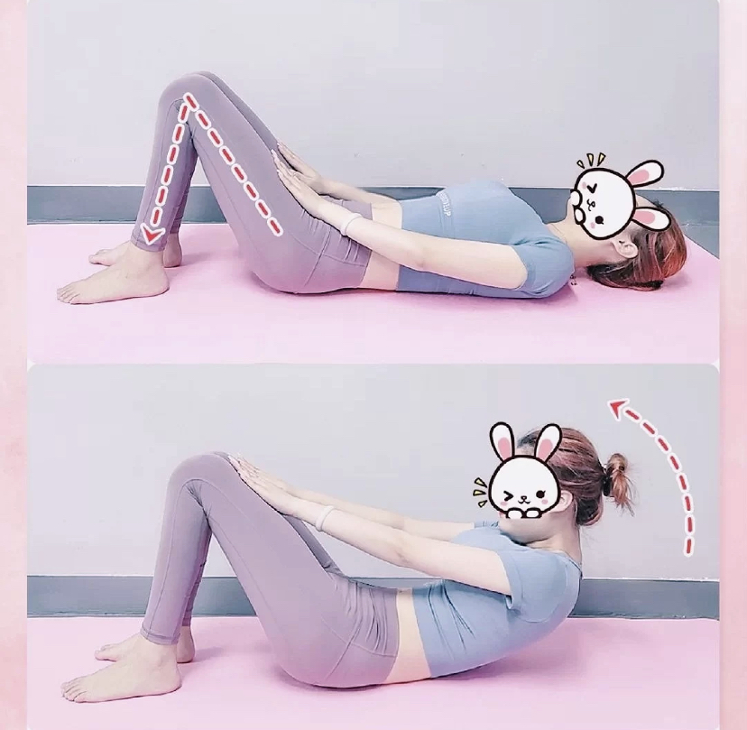 摸膝卷腹动作,每次做20次坚持做3组!