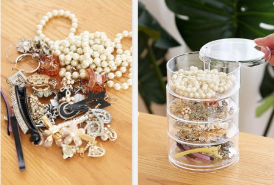 各类饰品放在一起不仅容易打结、难取放,还很容易导致金属氧化!一定要好好分层收纳才行。